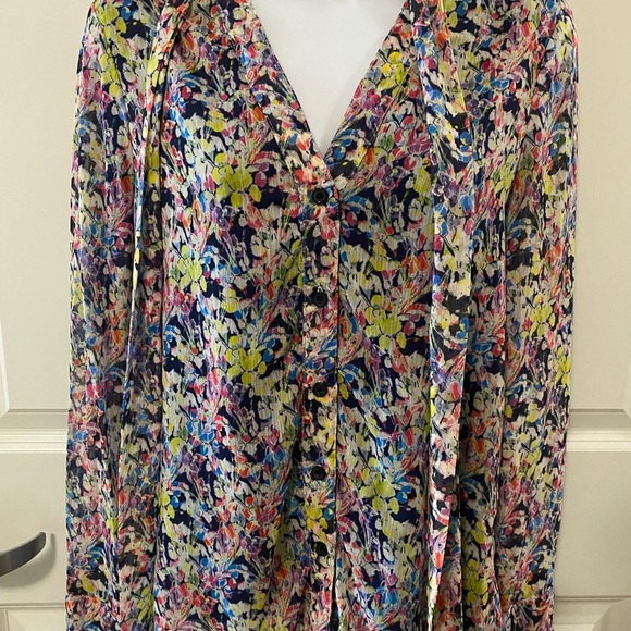 JASON WU Collection Floral Multicolor Lined Women’s Blouse w Attached Neck Tie - Picture 10 of 11